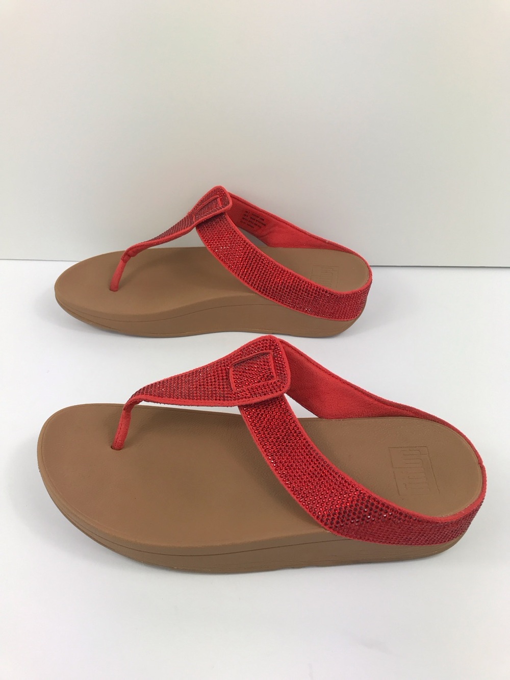 FITFLOP Isabelle Red Rhinestone  Platform Wedge Thong Sandals US 9 / EU 41 - Picture 2 of 9